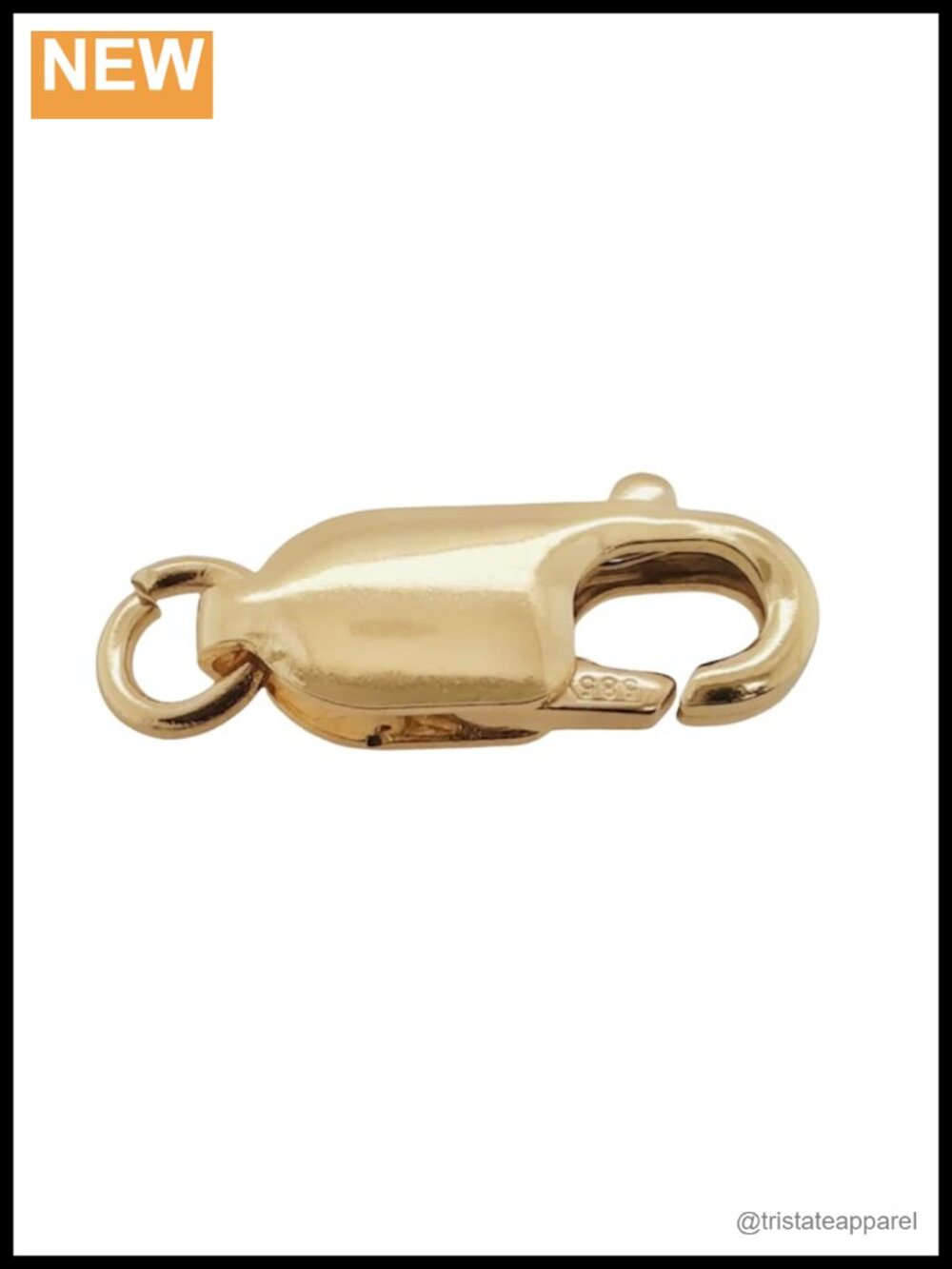Solid 14K Yellow Gold Oval Lobster Clasp with Ring 16.8mm Jewelry Making